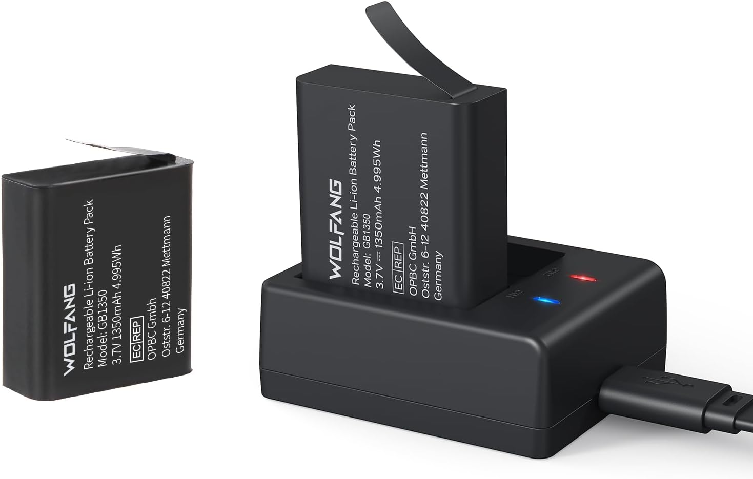 WOLFANG Doppel-Ladegerät mit 2 x 1350mAh Akkus