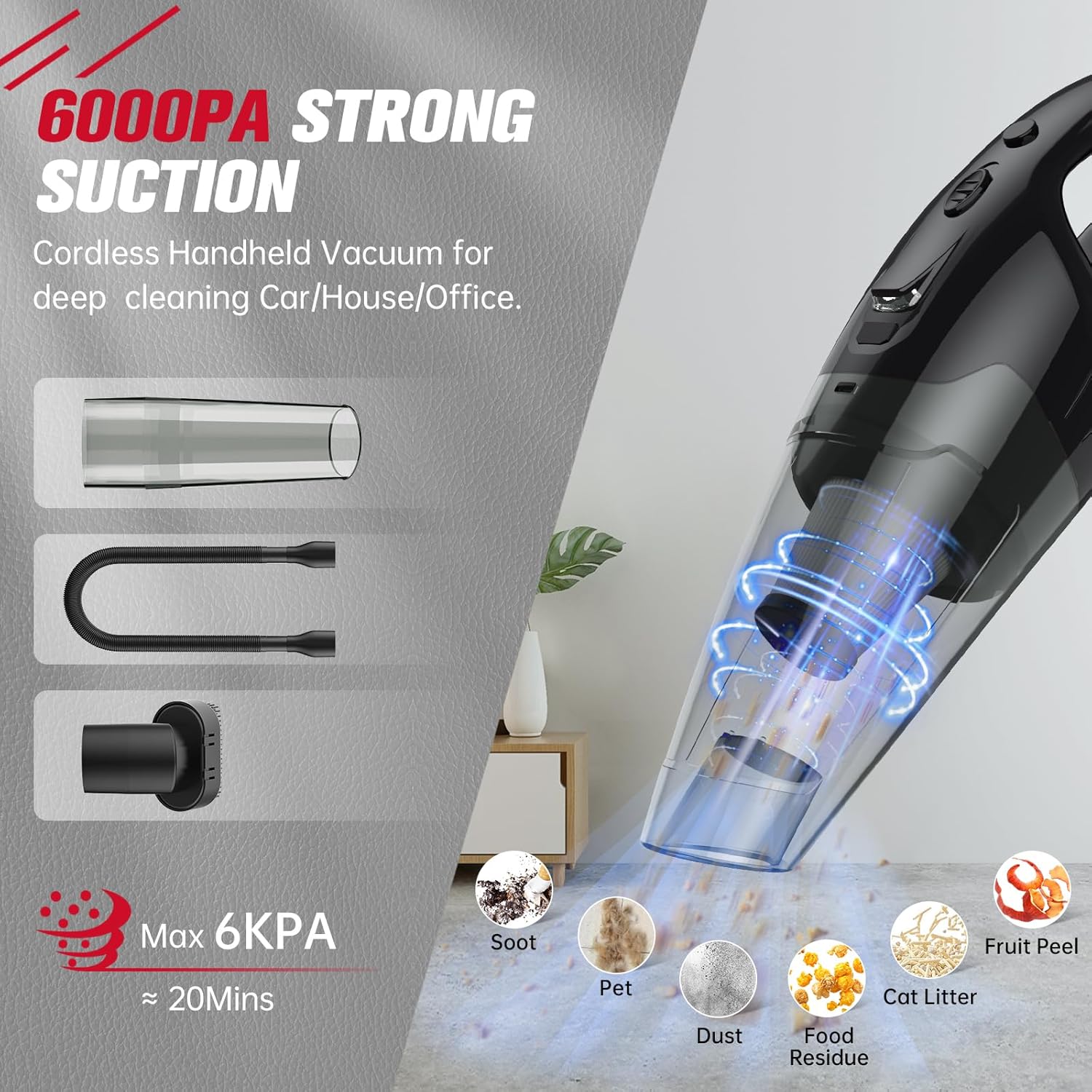 Thumbnail 1 de BSRCO Handheld Cordless Vacuum: Lightweight Car & Home Cleaner with LED, USB Charge, 25–30 Min Run Time
