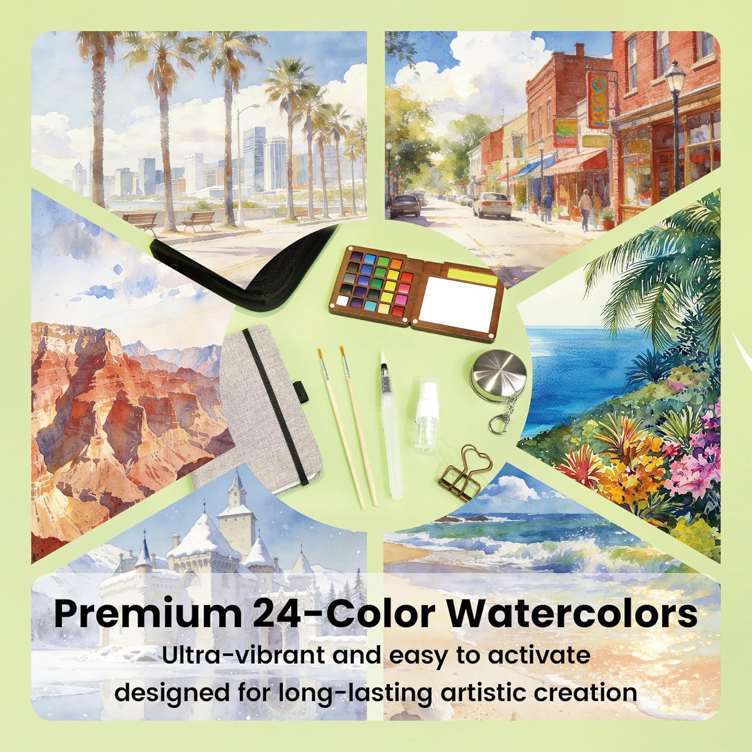 Detalle 2 de Pagather 24 Colors Mini Watercolor Travel Set: Portable All-in-One Kit for Creatives