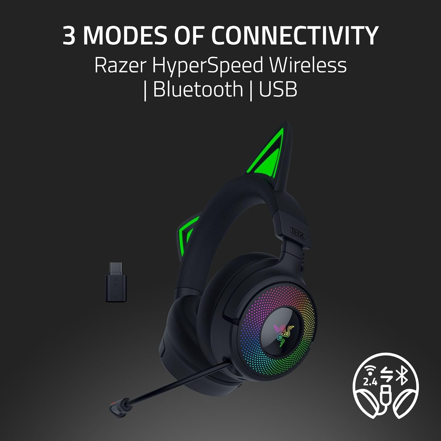 Thumbnail 2 de Razer Kraken Kitty V3 Pro Wireless Gaming Headset (2.4 GHz + Bluetooth 5.3) with THX Spatial Audio