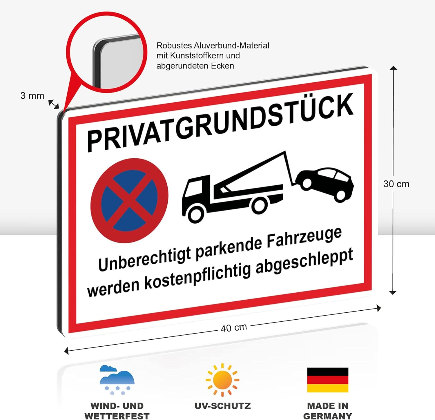 Thumbnail 1 de STROBO Privatgrundstück Schild 40x30cm Alu