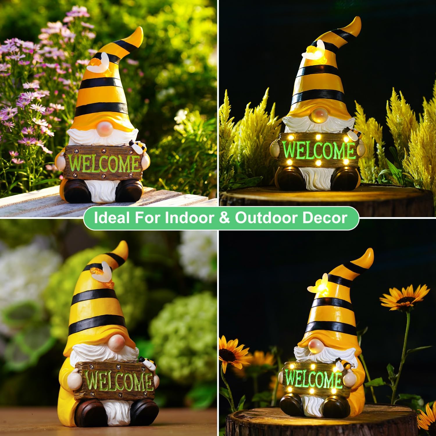 Thumbnail 5 de Goodeco Solar Yellow Bee Gnome Statue