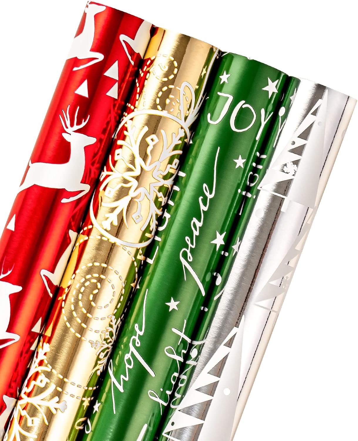 Detalle de WRAPAHOLIC Christmas Wrapping Paper, 4 Foil-Accent Rolls, Red, Green, Gold and Silver