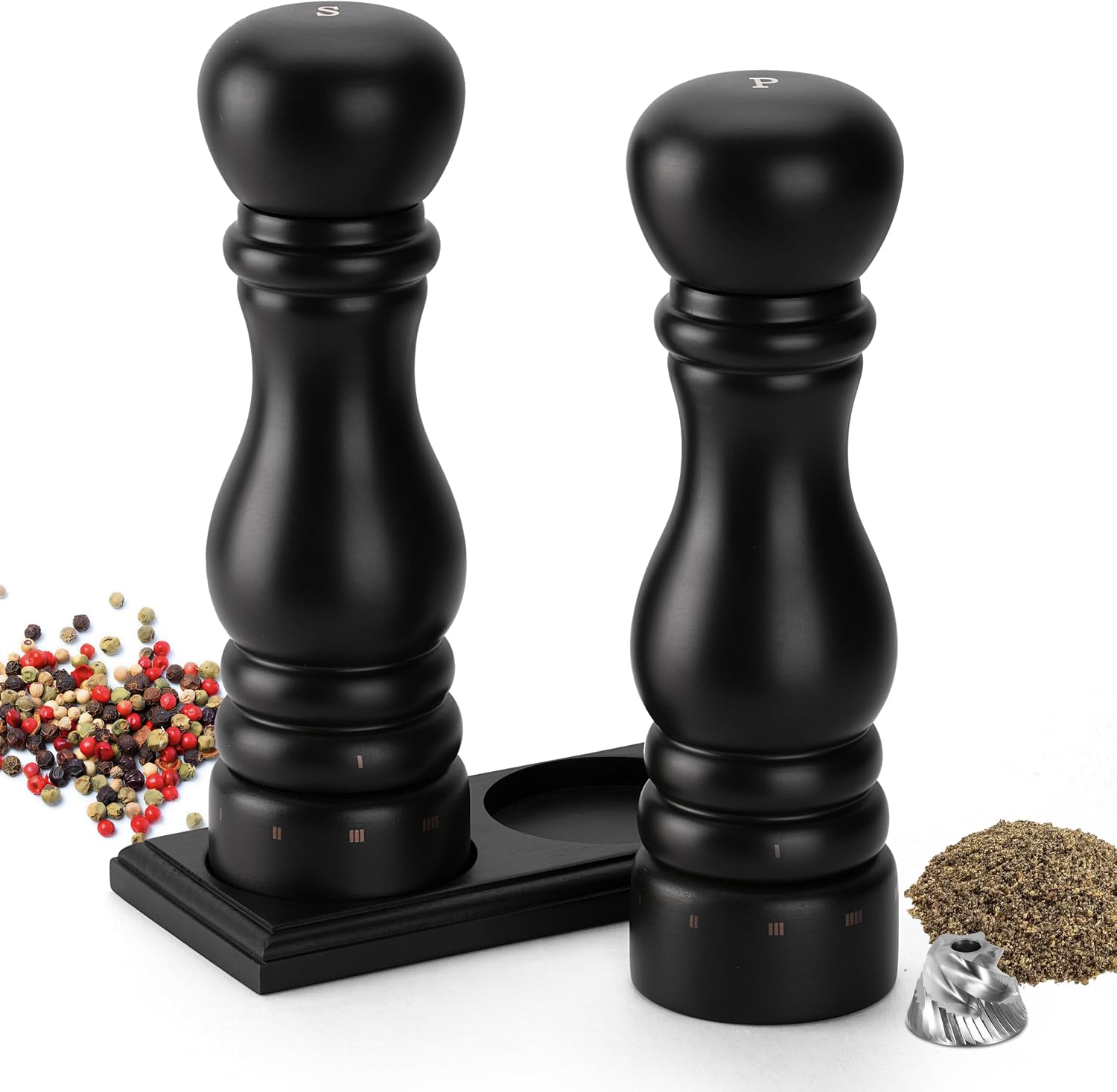 Detalle de Aurevit Wooden Salt and Pepper Grinder Set, 9-Inch Tall