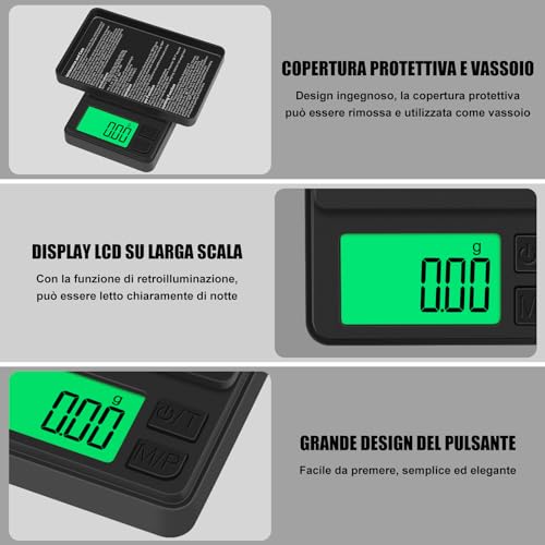 Thumbnail 2 de Diyife Bilancia di precisione 0.01 g – Mini bilancia da tasca con Display LCD e 7 unità