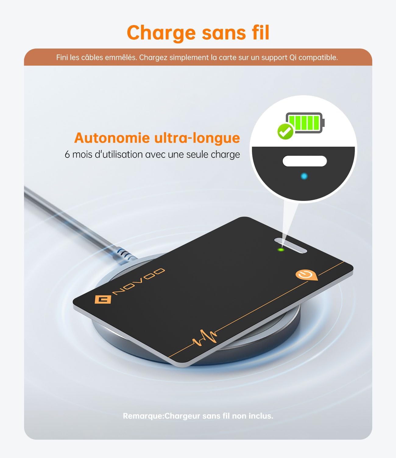 Thumbnail 5 de NOVOO Traceur de Cartes Rechargeable — Suivi Bluetooth avec Localiser/Find My (iOS uniquement)