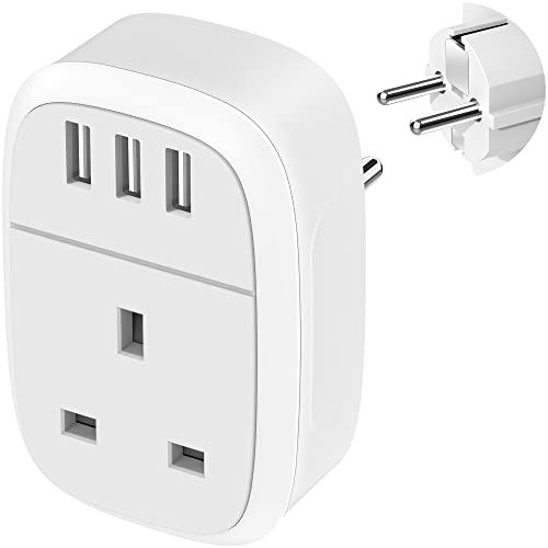 Detalle de Jmfufnv UK to EU Travel Adaptor with 3 USB Ports (Type E/F) – Grounded, 2500W