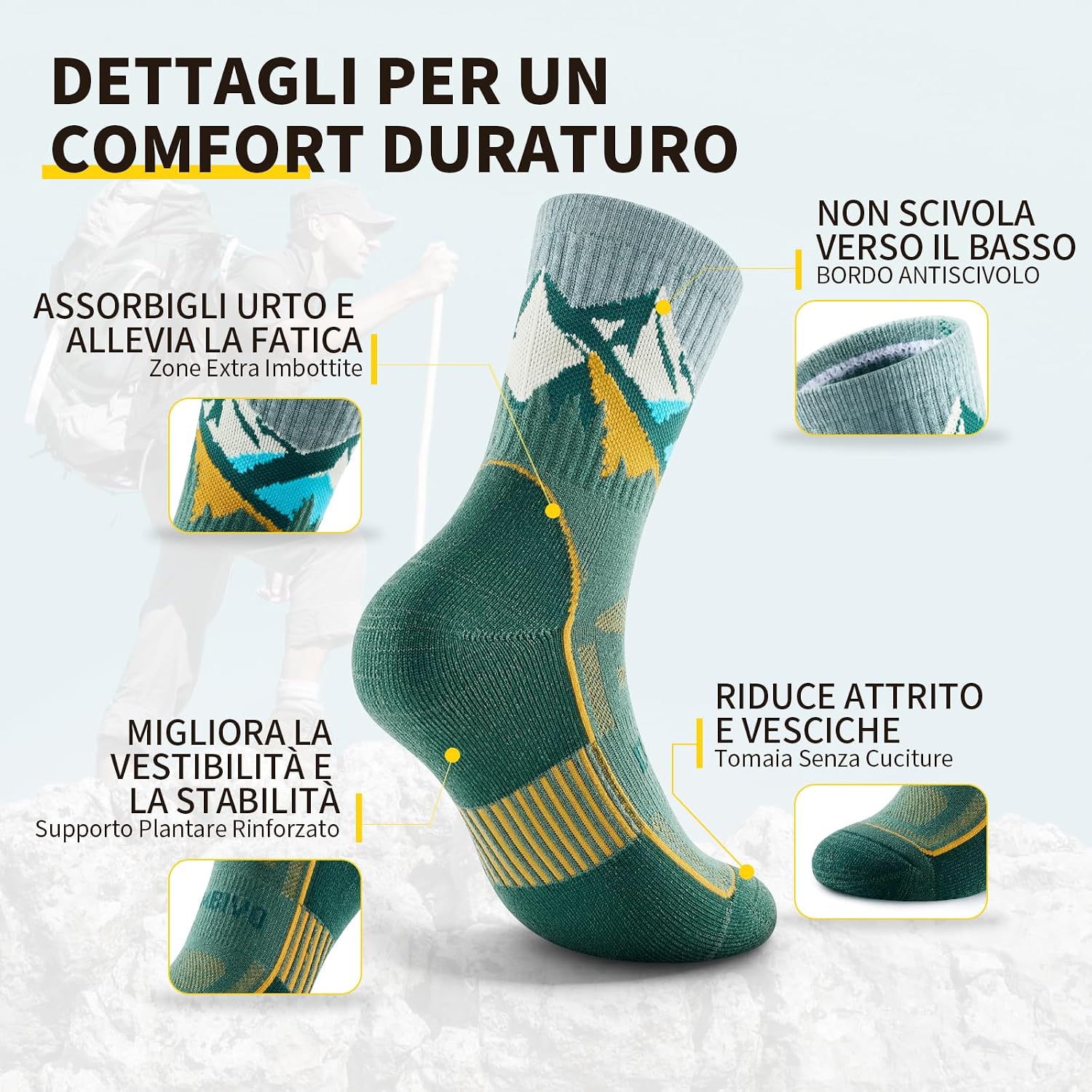 Detalle de CAMBIVO Calze Trekking Merino Lana Uomo Donna – 2 Paia, anti-vesciche, traspiranti e imbottite