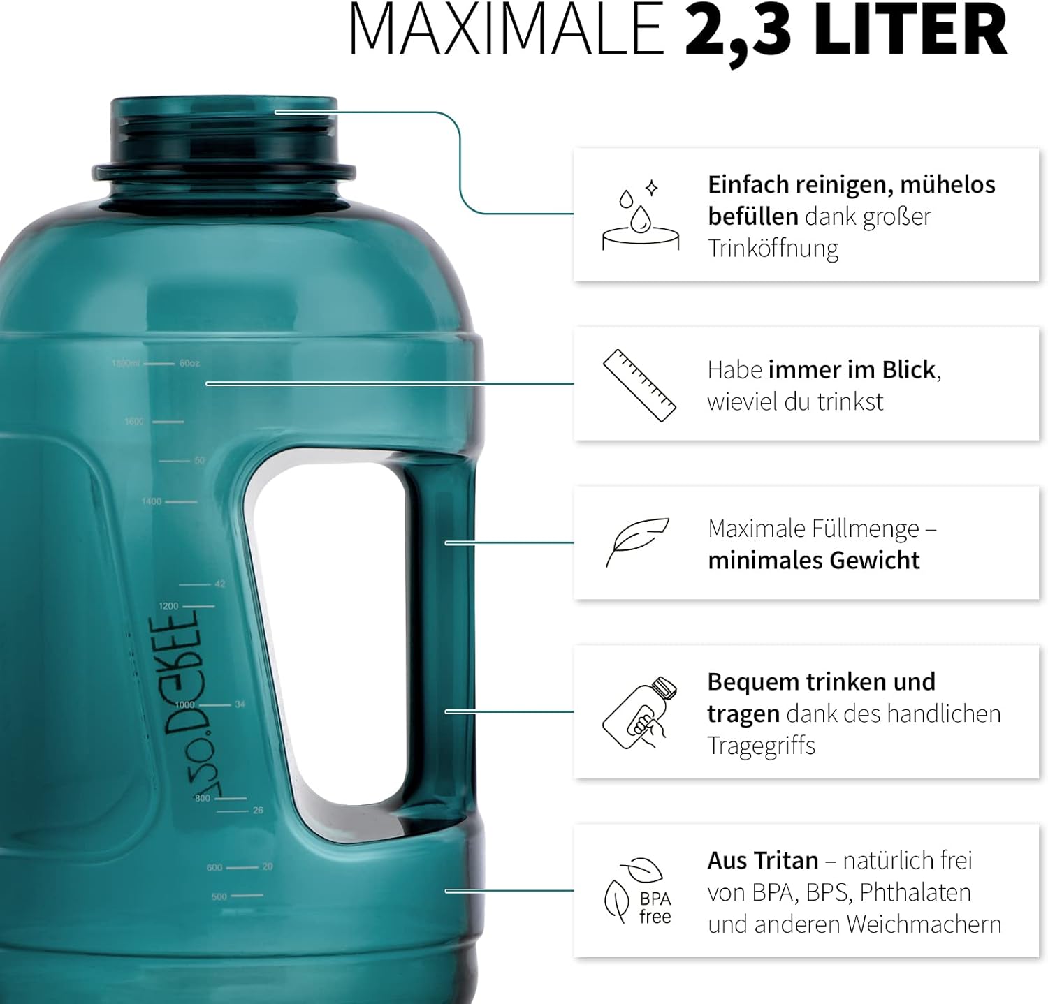 Thumbnail 1 de 720°DGREE borraccia fitness con manico uberBottle Jug da 2300 ml, senza BPA