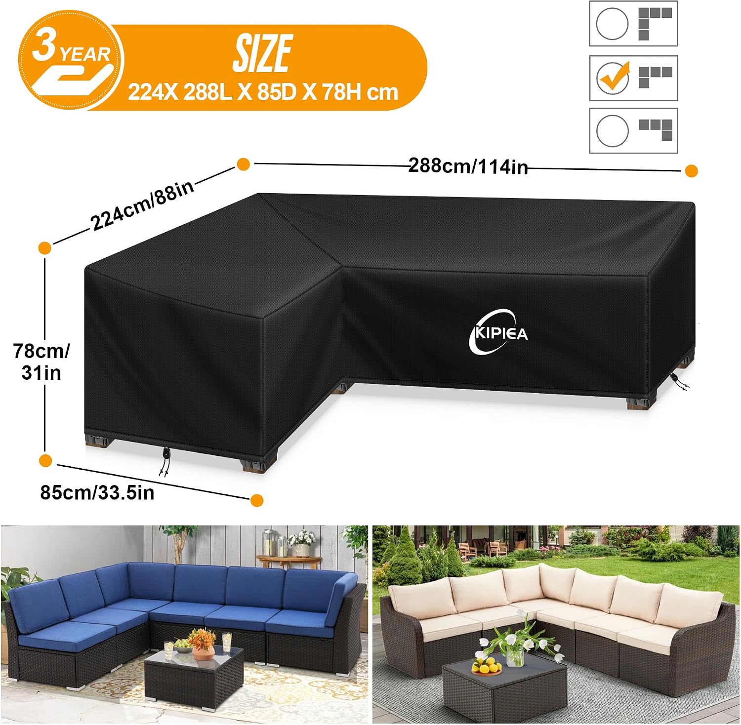 Thumbnail 1 de Kipiea L Shaped Garden Furniture Cover: Waterproof 420D Oxford, Windproof & UV-Resistant