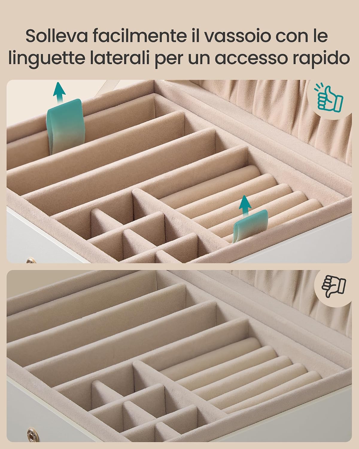 Detalle de SONGMICS Scatola Portagioie a 2 Livelli con Vassoio Rimovibile — eleganza e funzionalità per la tua collezione di gioielli