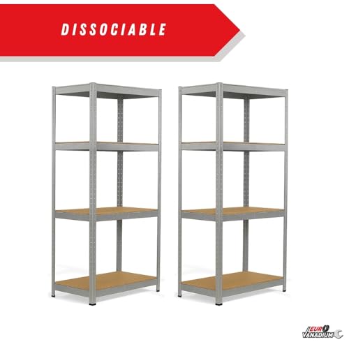 Thumbnail 7 de EURO VANADIUM Double Étagères de Rangement Charges Lourdes – 160 x 160 cm, 640 kg, 4 niveaux, 8 plateaux, Gris