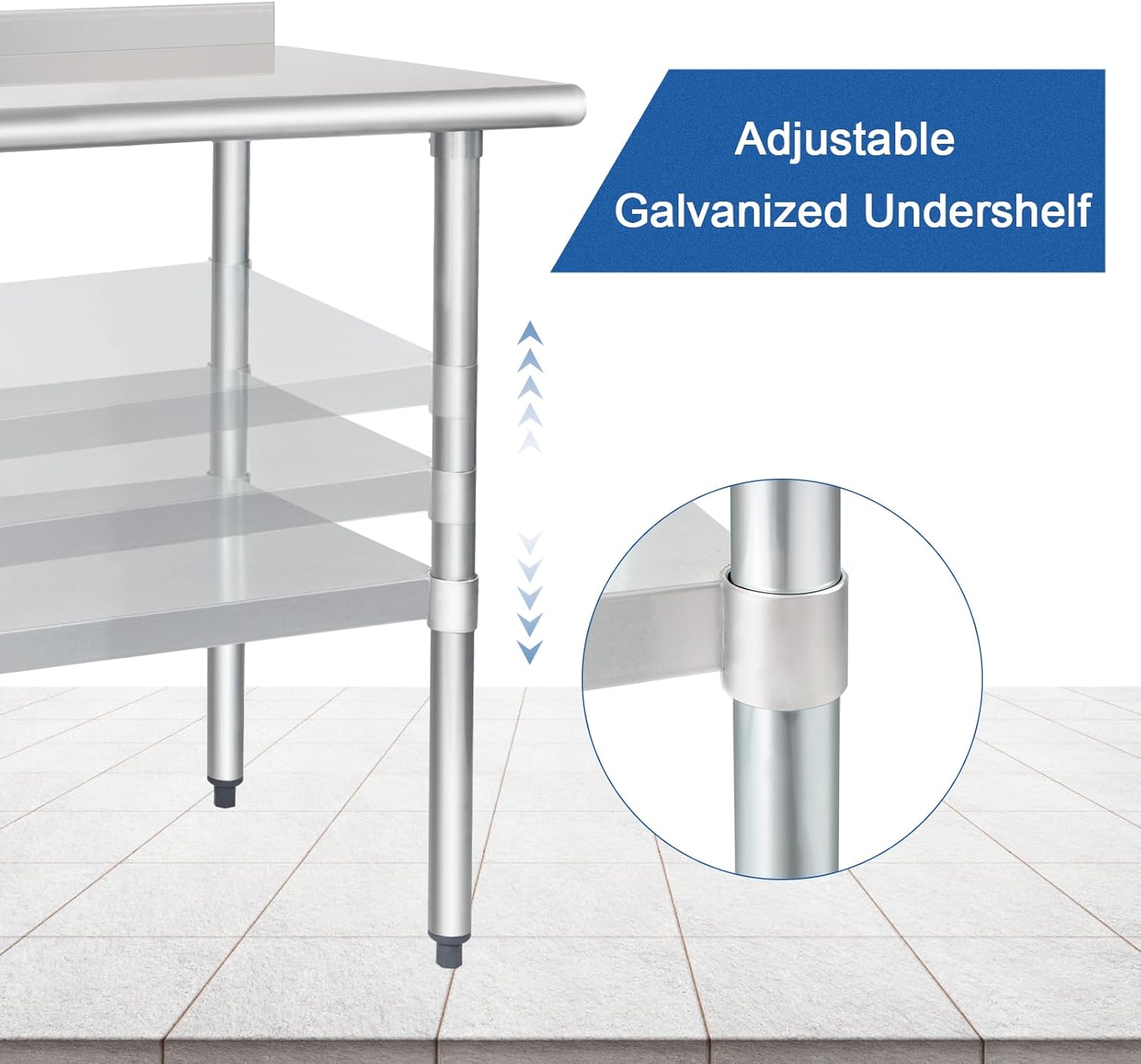 Thumbnail 3 de HARDURA Stainless Steel Table Prep & Work Table 24 x 36 Inches (NSF) with Undershelf and 2-inch Backsplash