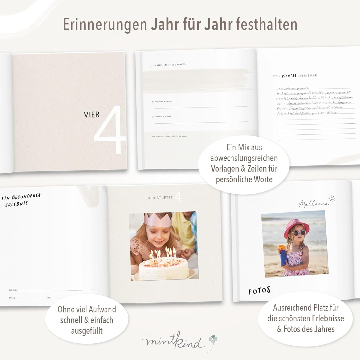 Thumbnail 2 de mintkind Erinnerungsbuch Kindheit Rosa – Geburtstagsbuch 0 bis 18 Jahre, Leinenalbum mit Fotos & Einträgen