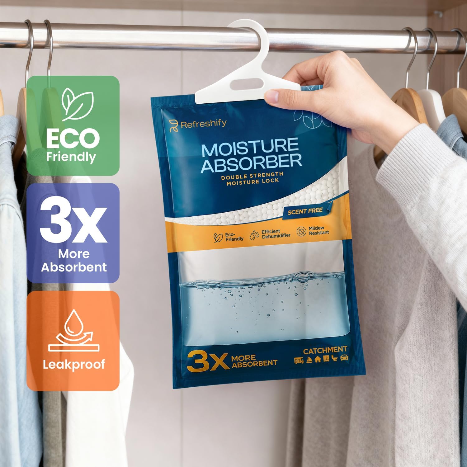 Detalle de Moisture Absorbers and Humidity Absorber Bags (10 Pack) for Closet, Car, and Home