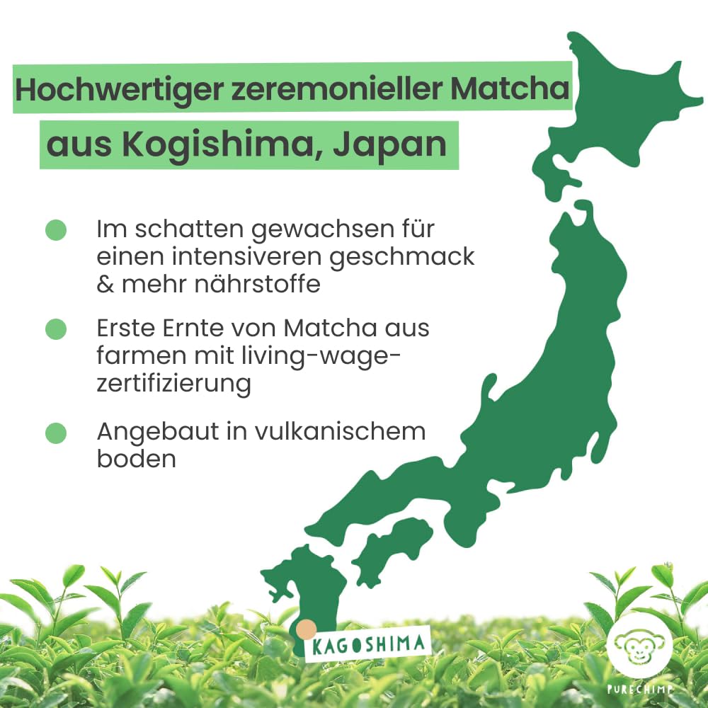 Detalle de PureChimp Ceremonial Matcha (100 g) – 100% reines Matcha-Pulver für Latte, Aufgüsse & Rezepte