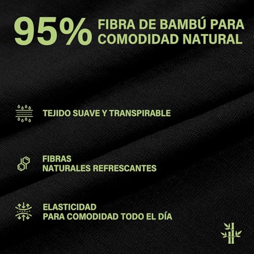 Detalle de PUTUO Calzoncillo Bóxer de Bambú para Hombre – Pack 6, color Negro, talla S–4XL