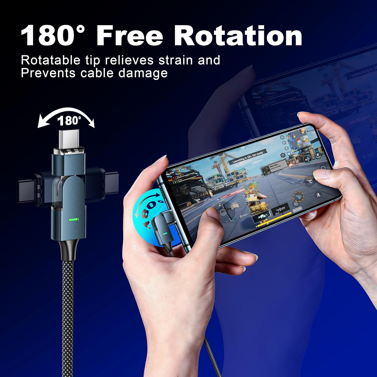 Thumbnail 3 de 100W USB C Magnetic Charging Cable | 180° Rotation, 2 in 1 Charge & Data – 2 Pack (1.2m & 2m) in Blue
