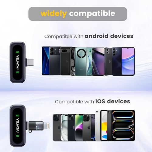 Thumbnail 2 de YEJATA Micrófono inalámbrico dual con pantalla y cancelación de ruido 360° para dispositivos Apple, Android y PC
