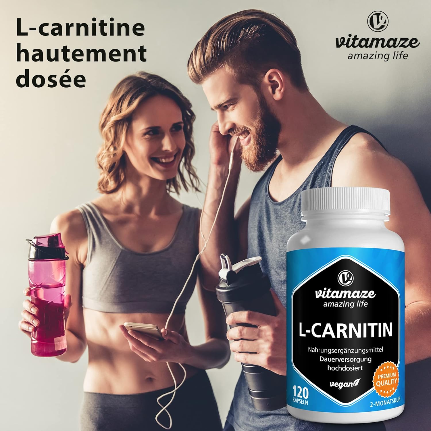 Thumbnail 4 de Vitamaze L-Carnitine haute dose (tartrate) 1000 mg/j – 120 gélules végane