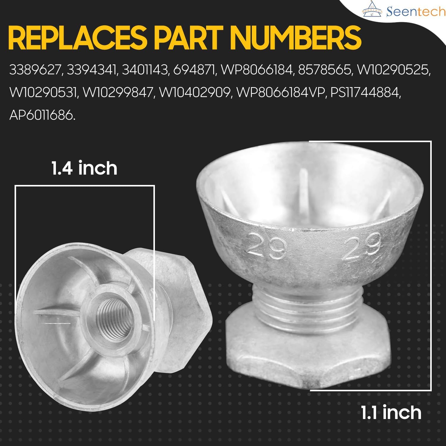 Thumbnail 3 de Seentech 8066184 Dryer Motor Pulley, Size 29, Cast Zinc Alloy