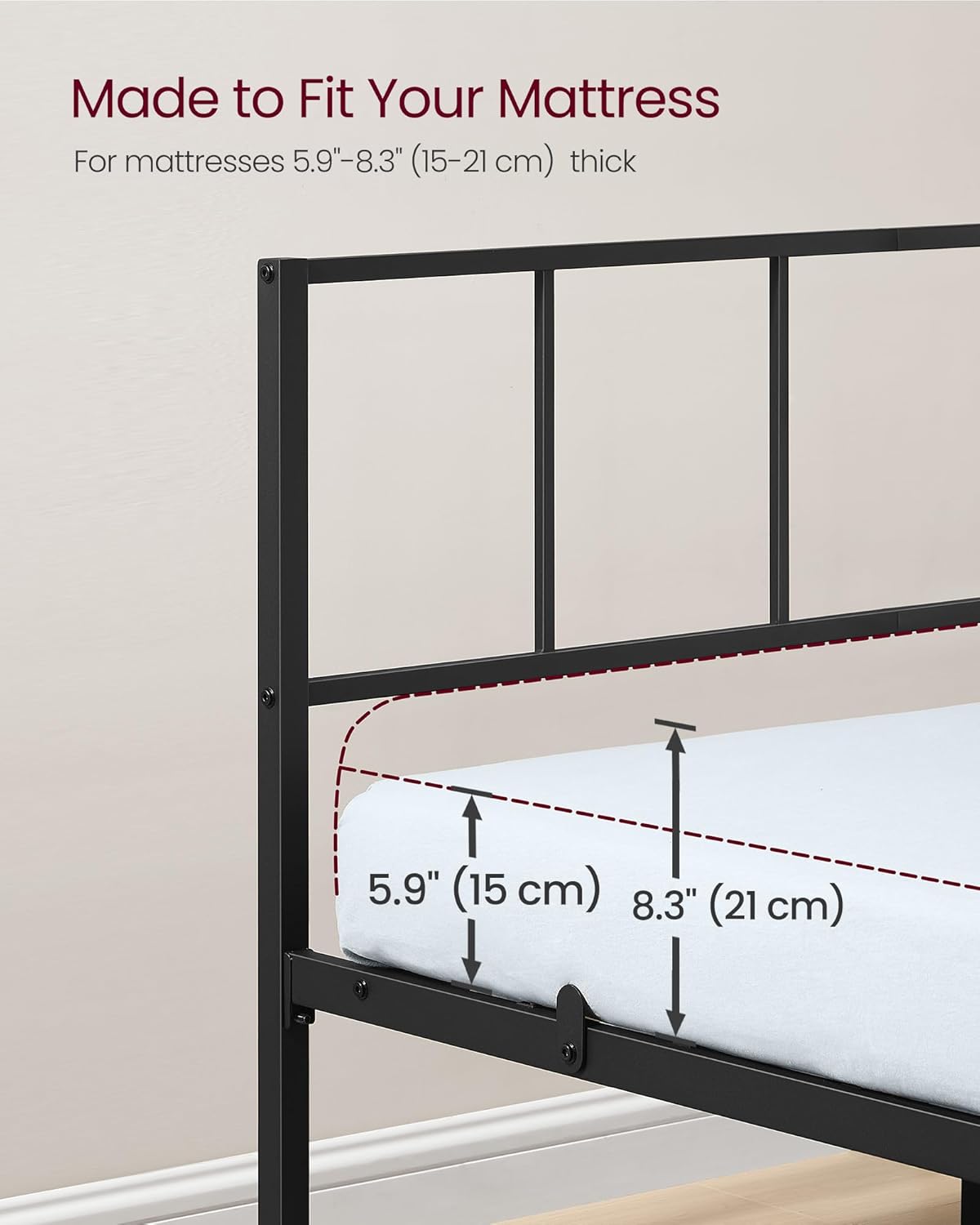 Thumbnail 6 de VASAGLE Double Bed Frame 135 x 190 cm with Slats and Headboard – Ink Black RMB296B101
