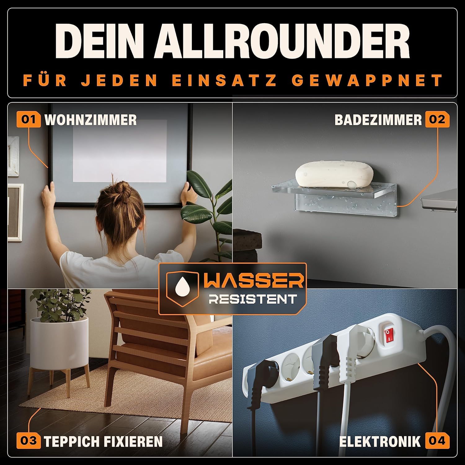 Detalle 2 de BAURIX Nano Tape Doppelseitig 2 m – Transparentes, wiederverwendbares Klebeband für Wand, Teppich & Deko