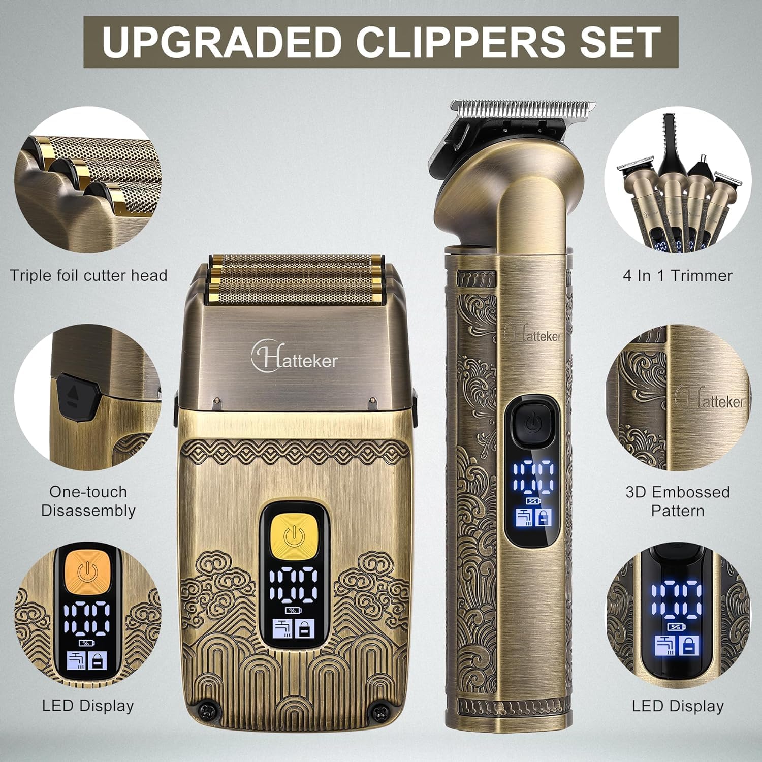 Detalle de Hatteker Tagliacapelli Uomo: Rasoio Elettrico 2 in 1 per Barba e Capelli, Impermeabile