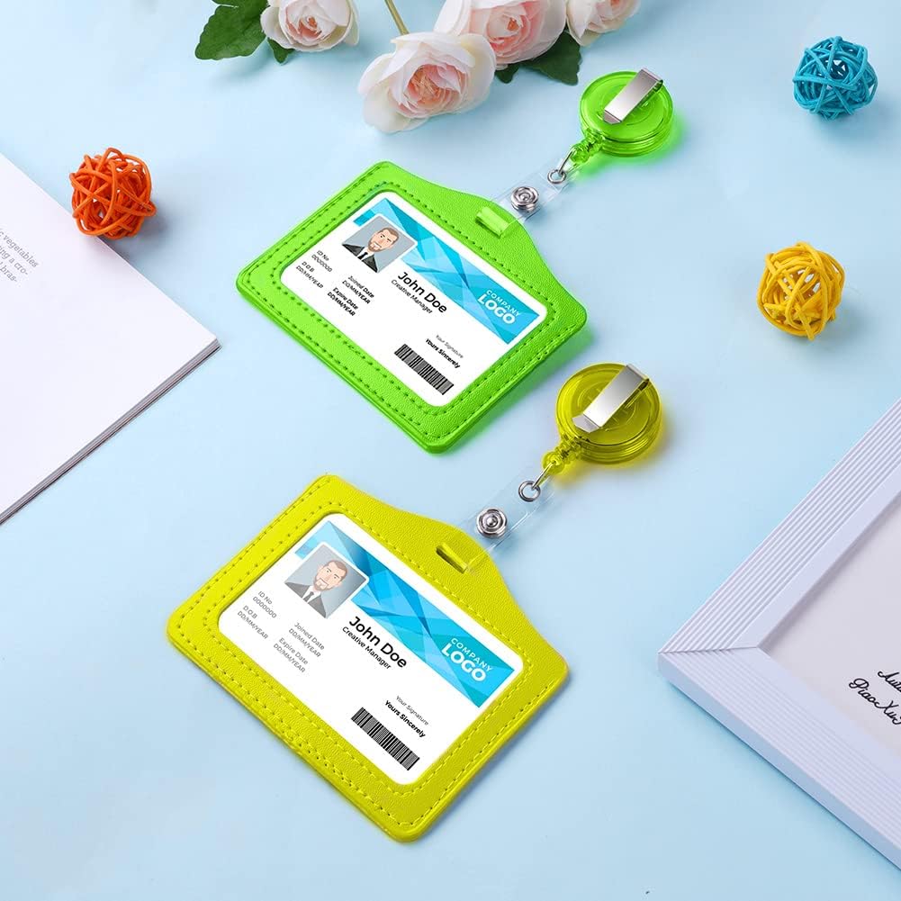 Detalle de Vicloon Porte Badge Tour de Cou Rétractable – Ensemble 2pcs en cuir PU, Vert et Jaune