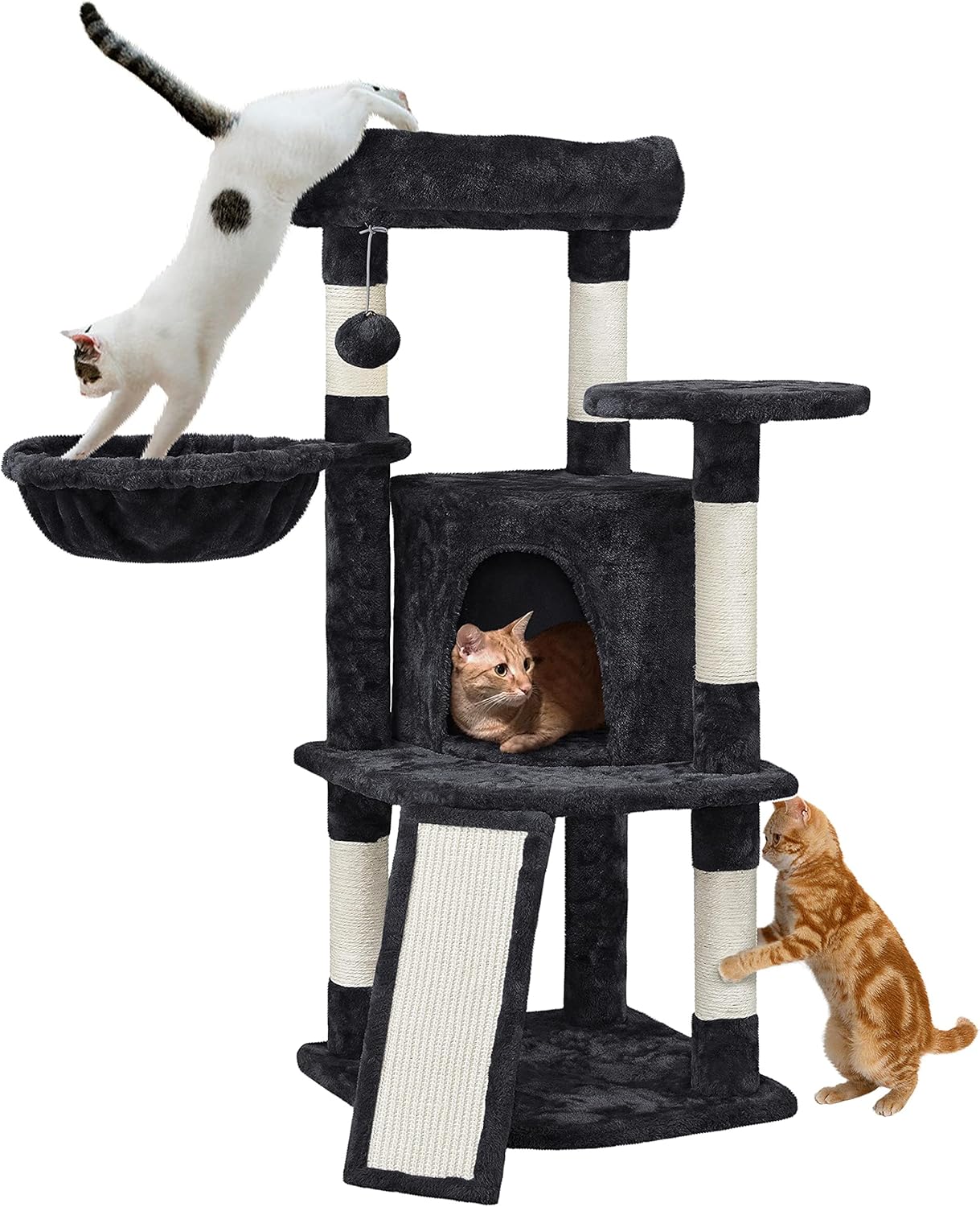 Detalle de Yaheetech Kratzbaum Stabiler Katzenbaum – Höhe 107 cm, mit Höhle, Plüsch und Sisal, für 2–3 Katzen