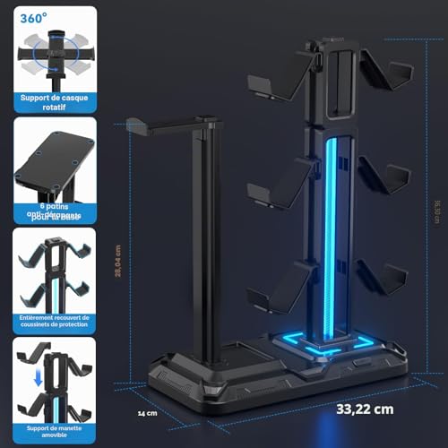 Thumbnail 6 de KDD Support de Casque avec 9 Modes d'Éclairage et Porte-Accessoires Universel