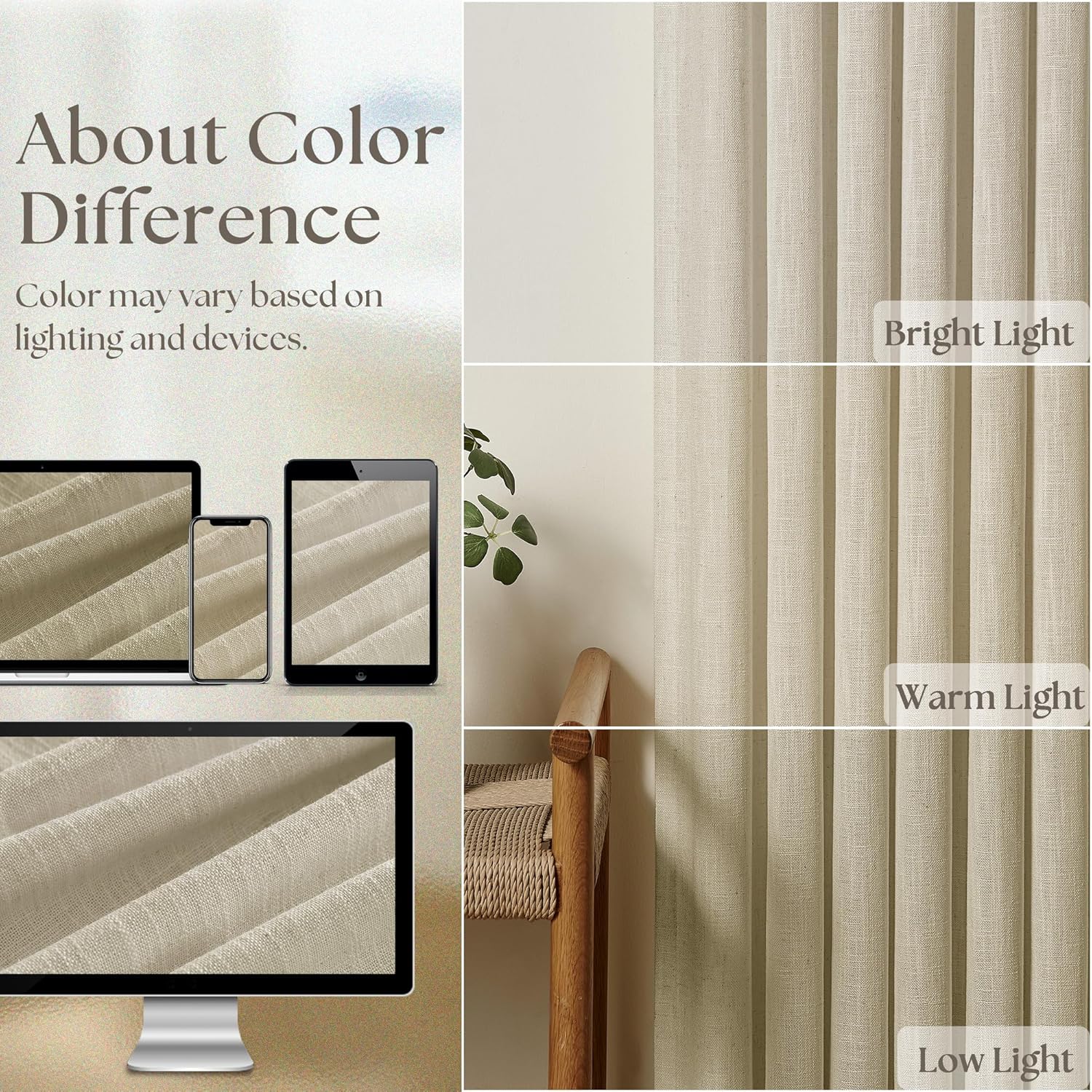 Thumbnail 3 de TWODRAPES Linen Pleated Curtains with Memory, 2 Panels (40 x 90 inches) — Semi-Sheer, Thick Linen Blend