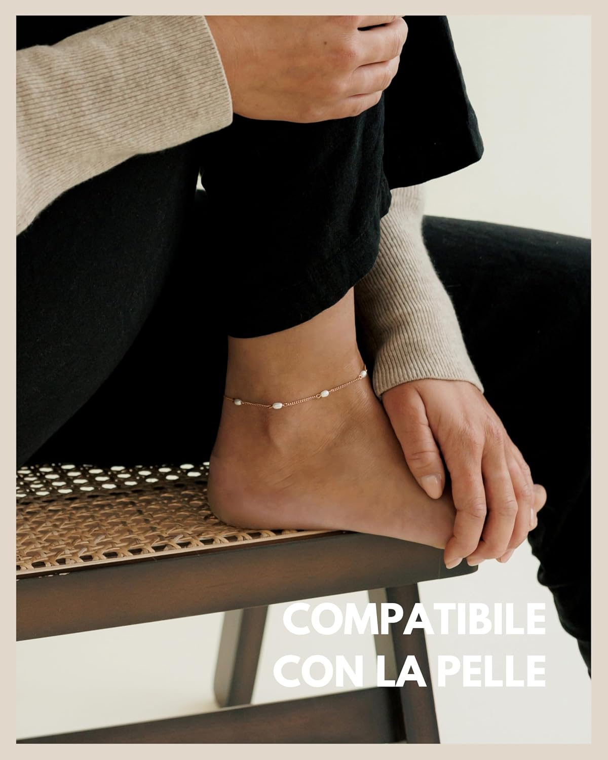 Detalle 2 de GD GOOD.designs EST. 2015 Cavigliera con vere perle d'acqua dolce – impermeabile e regolabile (22–27 cm) in oro, argento o rosa