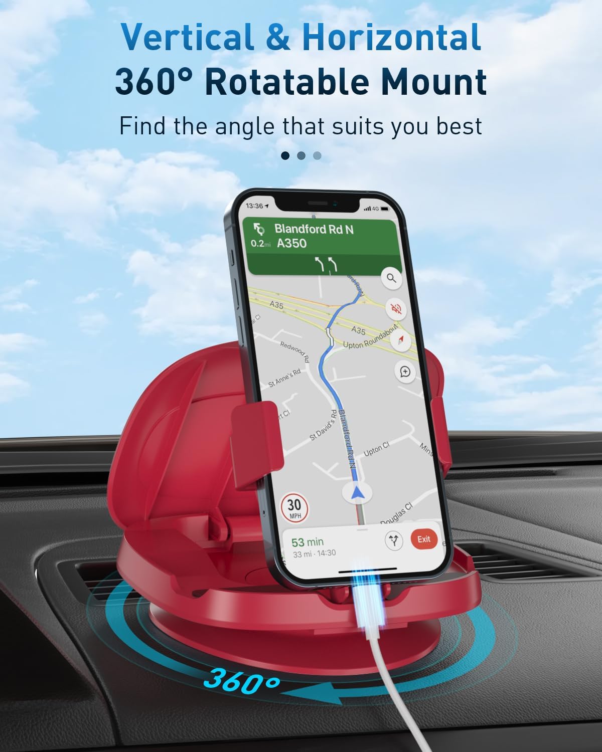 Detalle de JOYEKY dashboard phone mount 360°