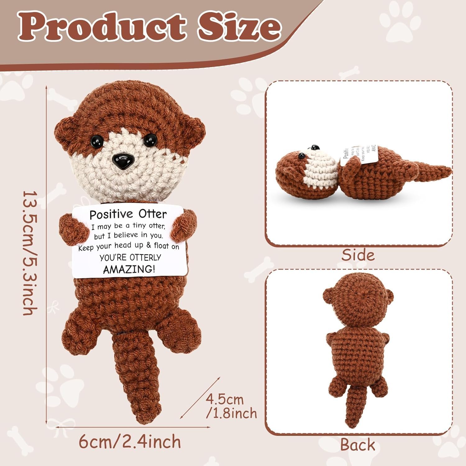 Detalle de ALUNME Mini Funny Positive Crochet Otter – emotional crocheted otter gift with uplifting card