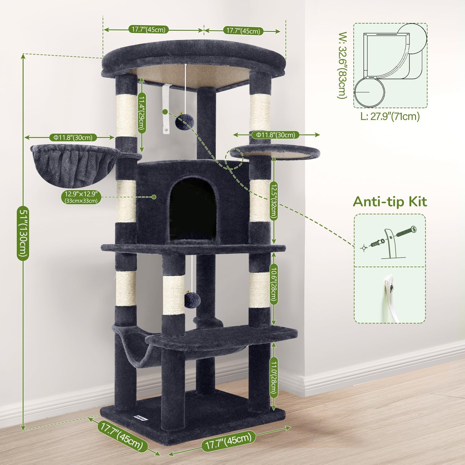 Thumbnail 1 de Globlazer C51 hoekkrabpaal met groot platform, hangmat en zachte nissen