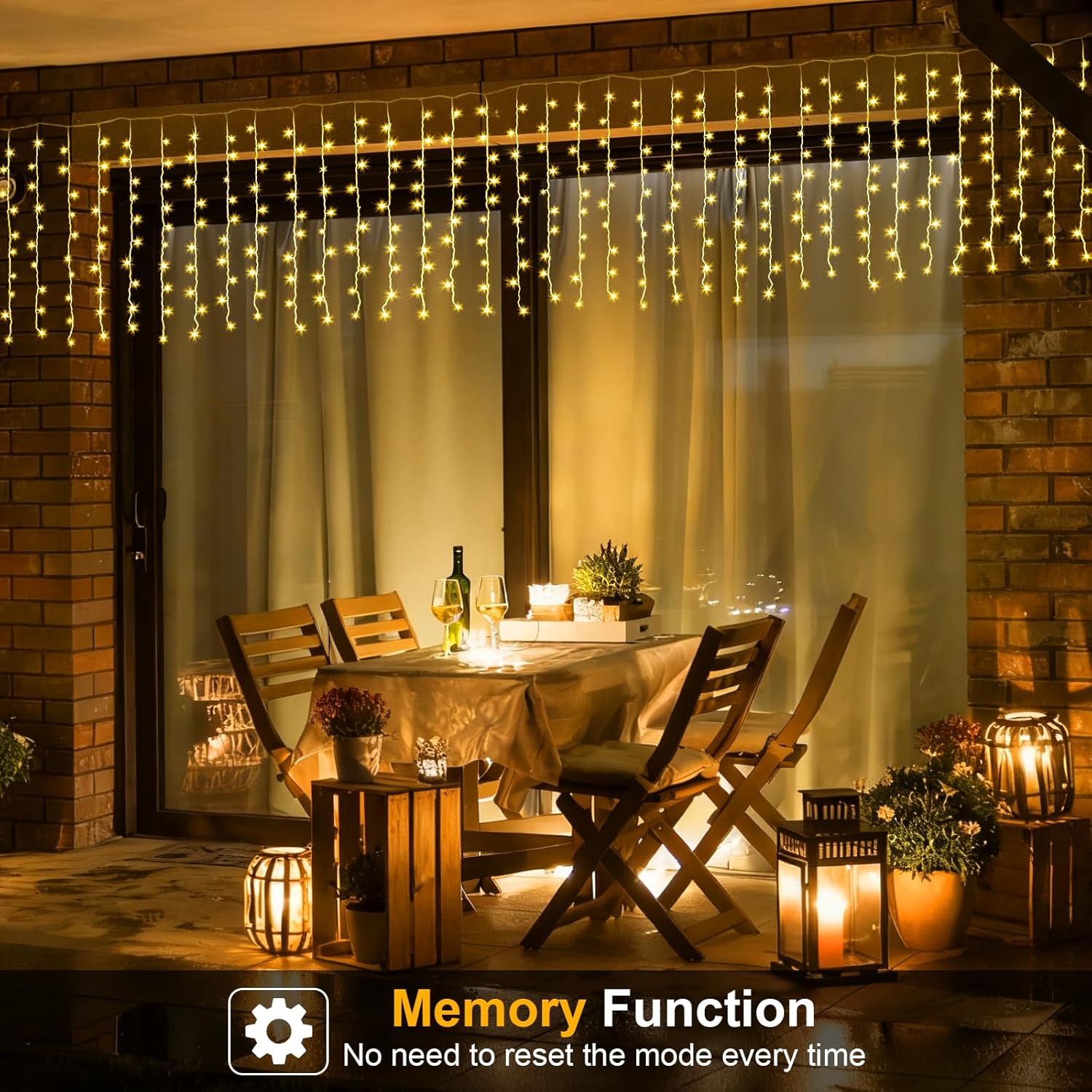 Thumbnail 2 de A.bigwhale Lichtervorhang Außen 4x1 m mit Eisregen-Effekt, 200 warmweiße LED, Timer & Memory