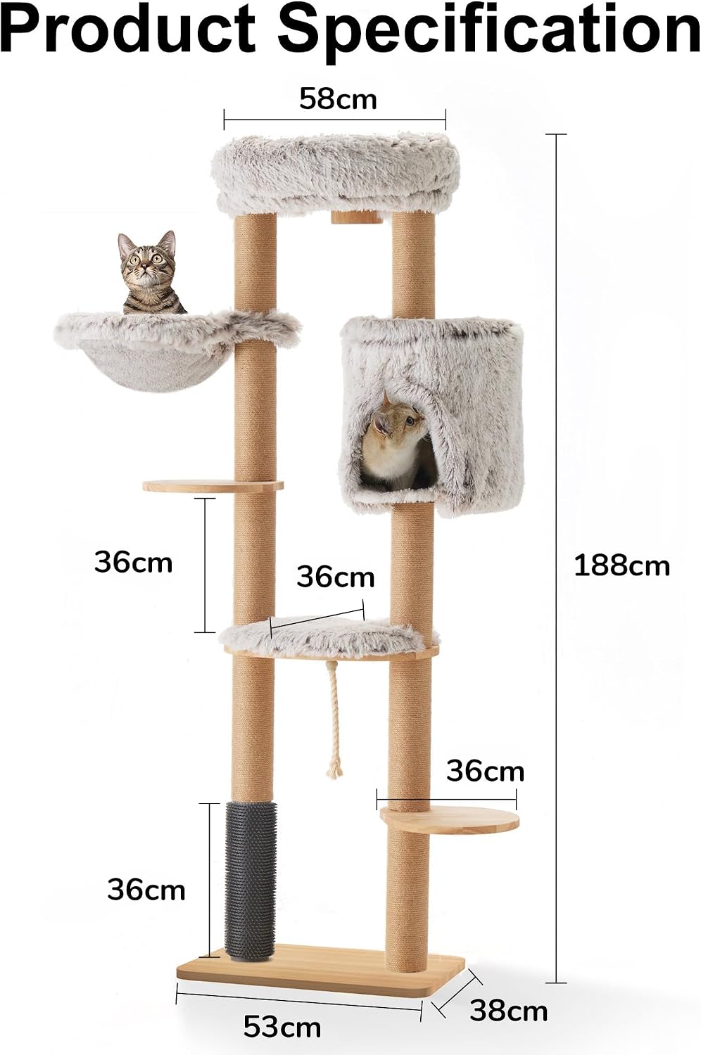 Detalle 2 de FUKUMARU Modern Cat Tree 188 cm tall 🐱