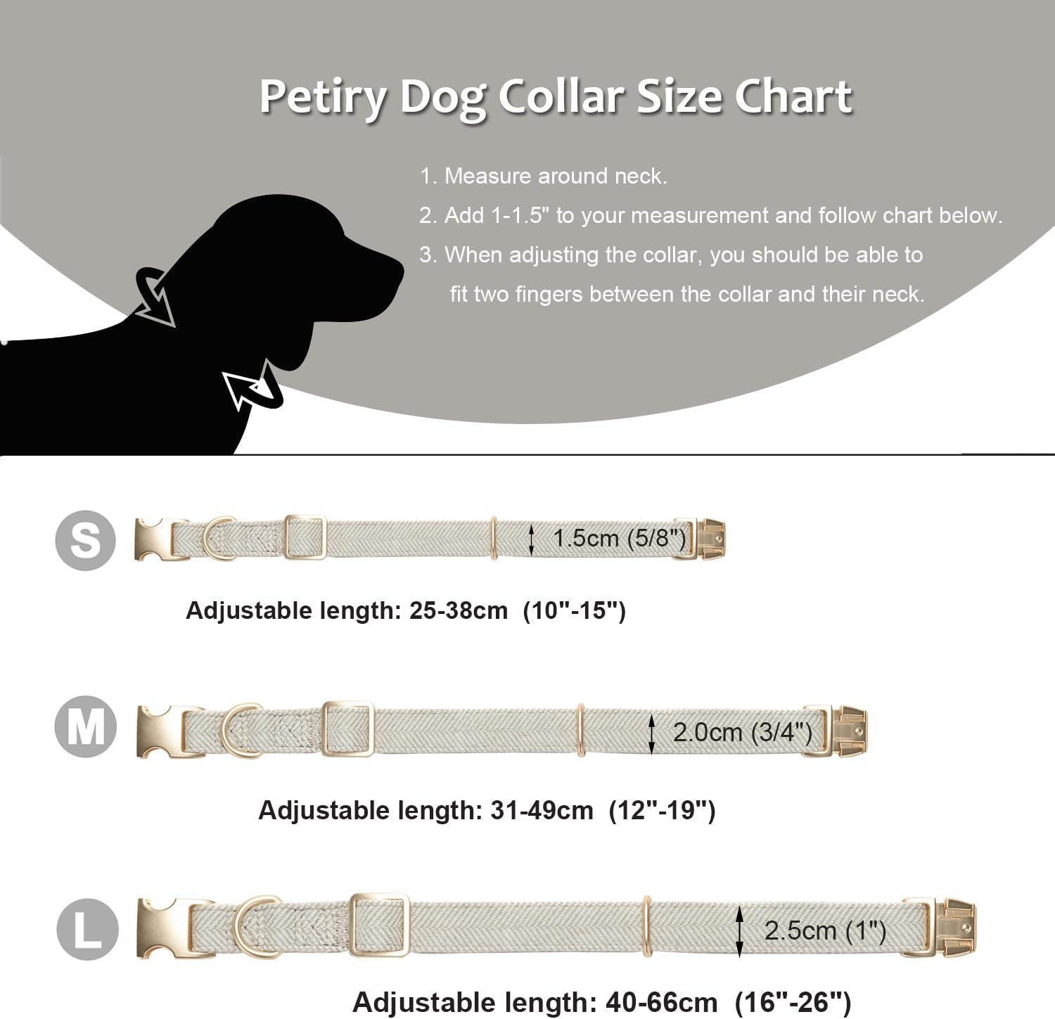 Detalle de Petiry Tweed Herringbone Dog Collar with Metal Buckle for Small Dogs (25–38 cm) – Grey