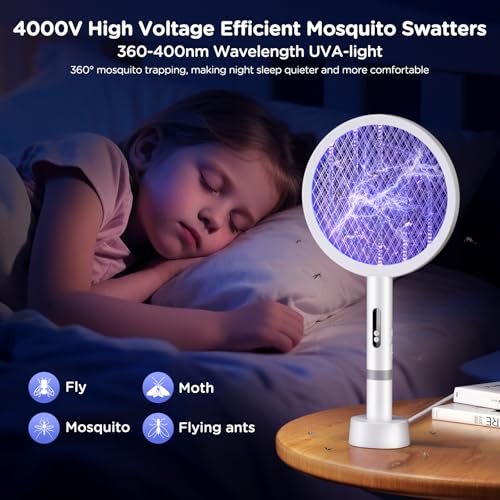 Detalle de BKXCHA 2 en 1 Raqueta Mosquitos Eléctrica 4000V, USB-C, Lámpara UV y Malla de Seguridad 3 Capas