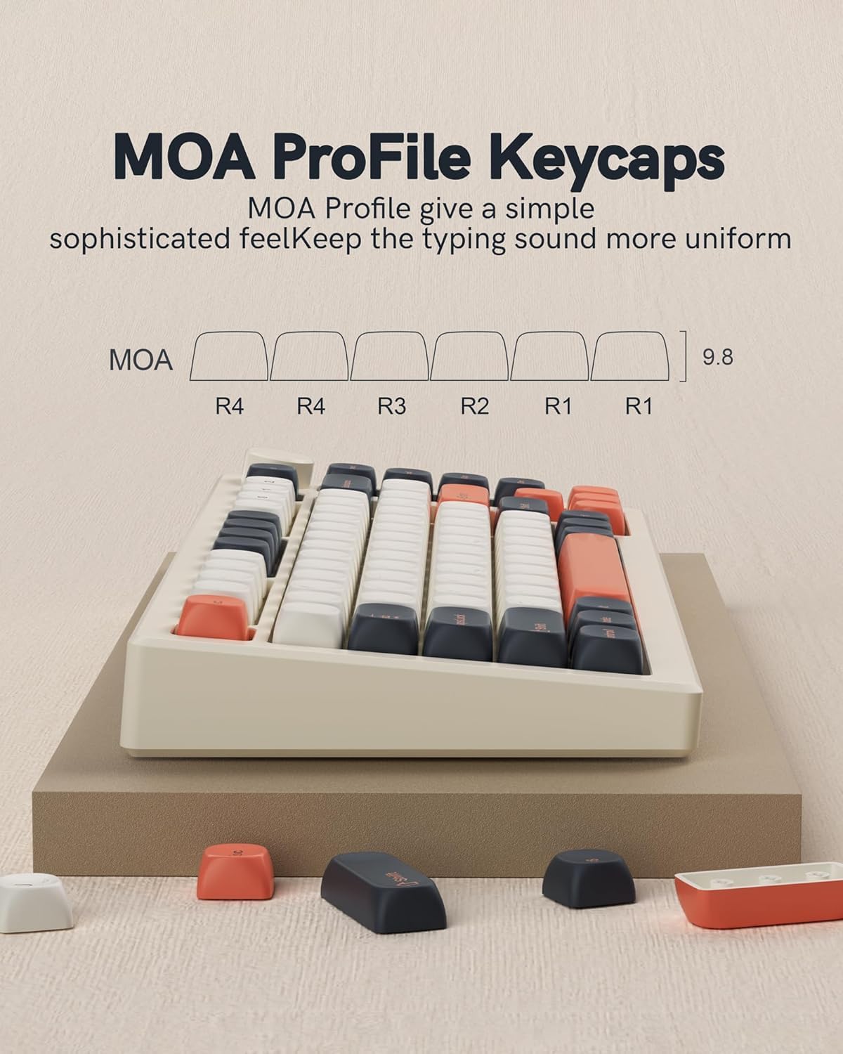 Detalle de Keymatic Kc-001 109-Key MOA Keycap Set, Dye-Sublimated Vintage Gray-Orange