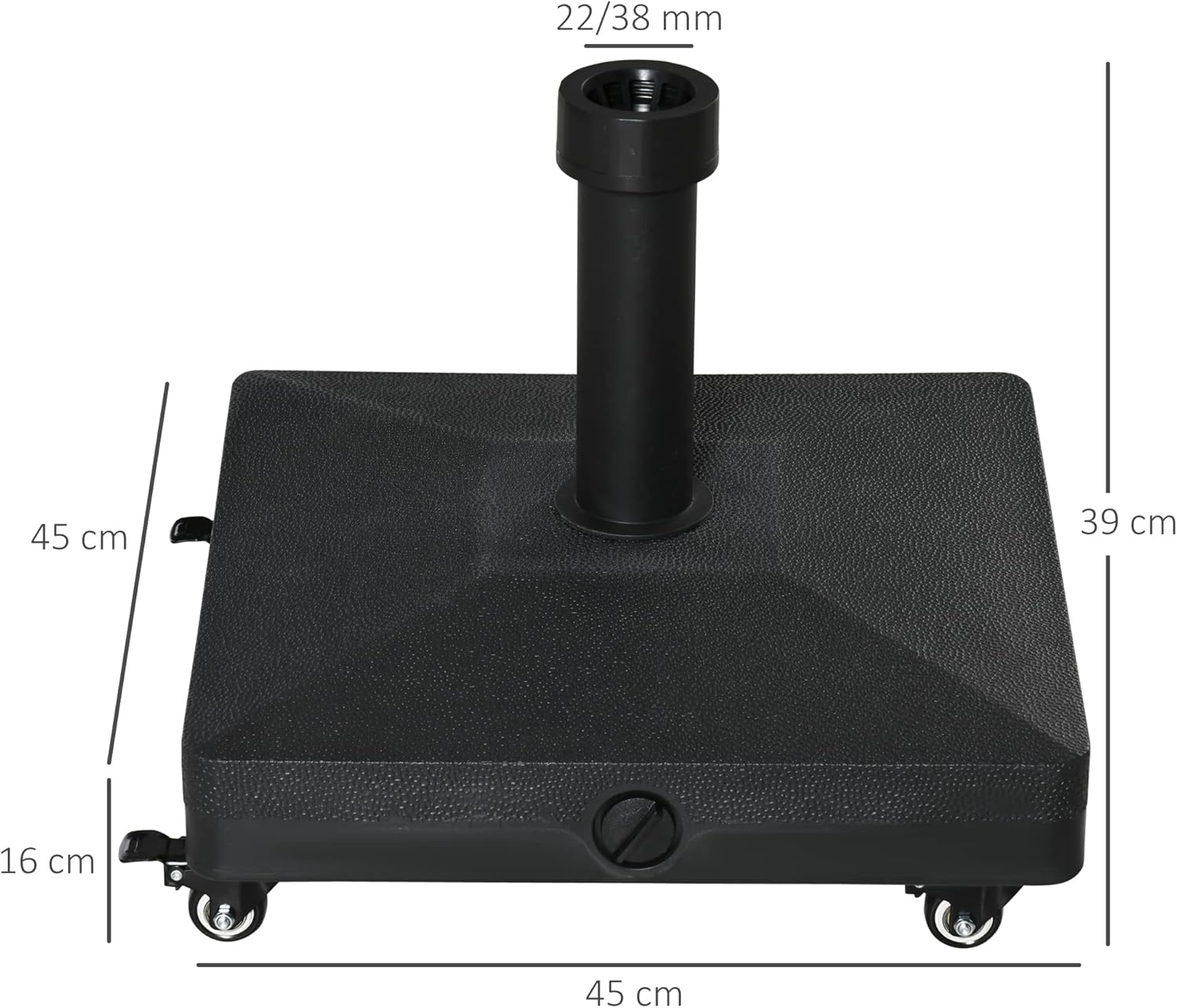Thumbnail 2 de Outsunny pied de parasol carré à remplir avec 4 roulettes (HDPE noir) – base de lestage