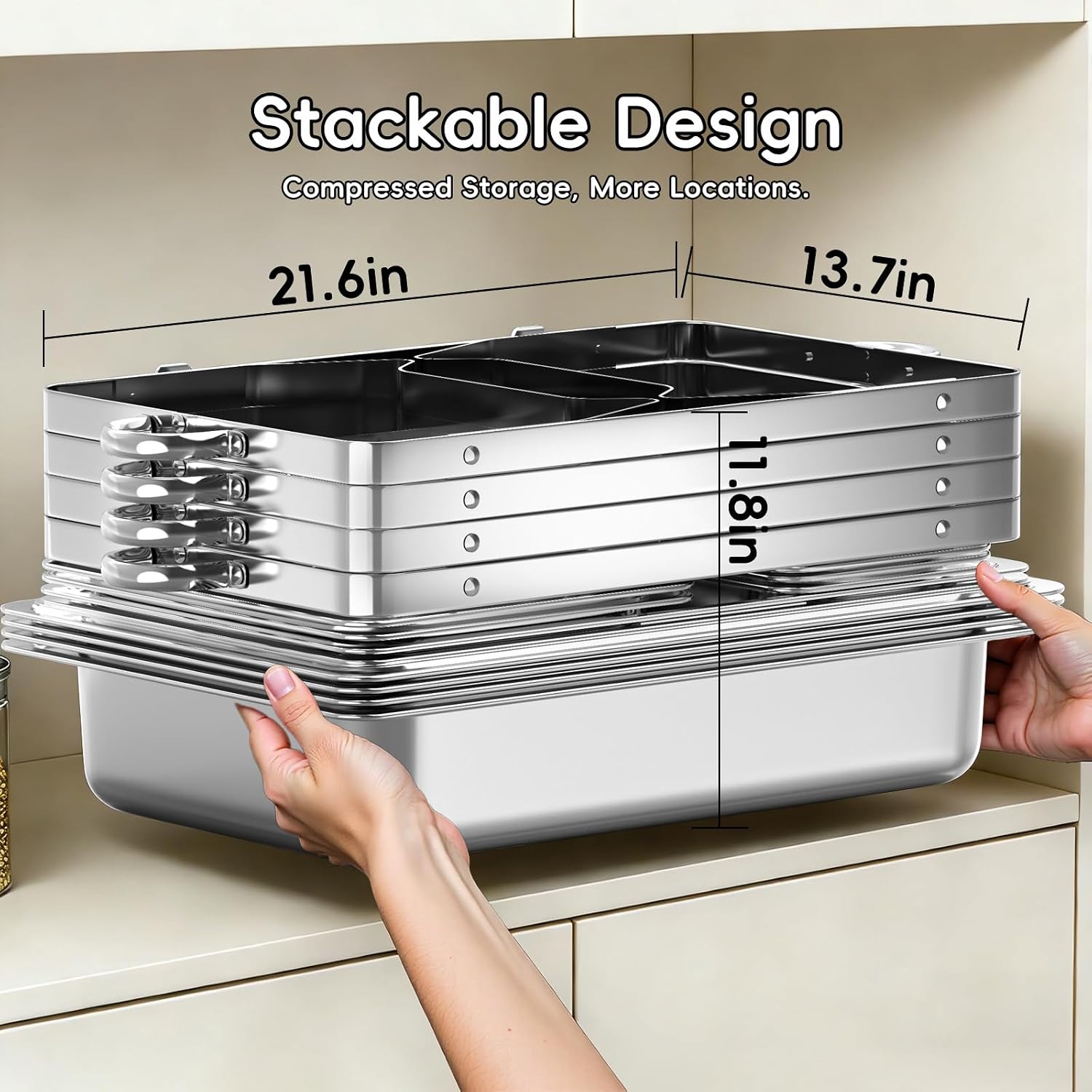 Thumbnail 6 de Amhier 9Qt Chafing Dishes for Buffet, 4-Pack in Silver
