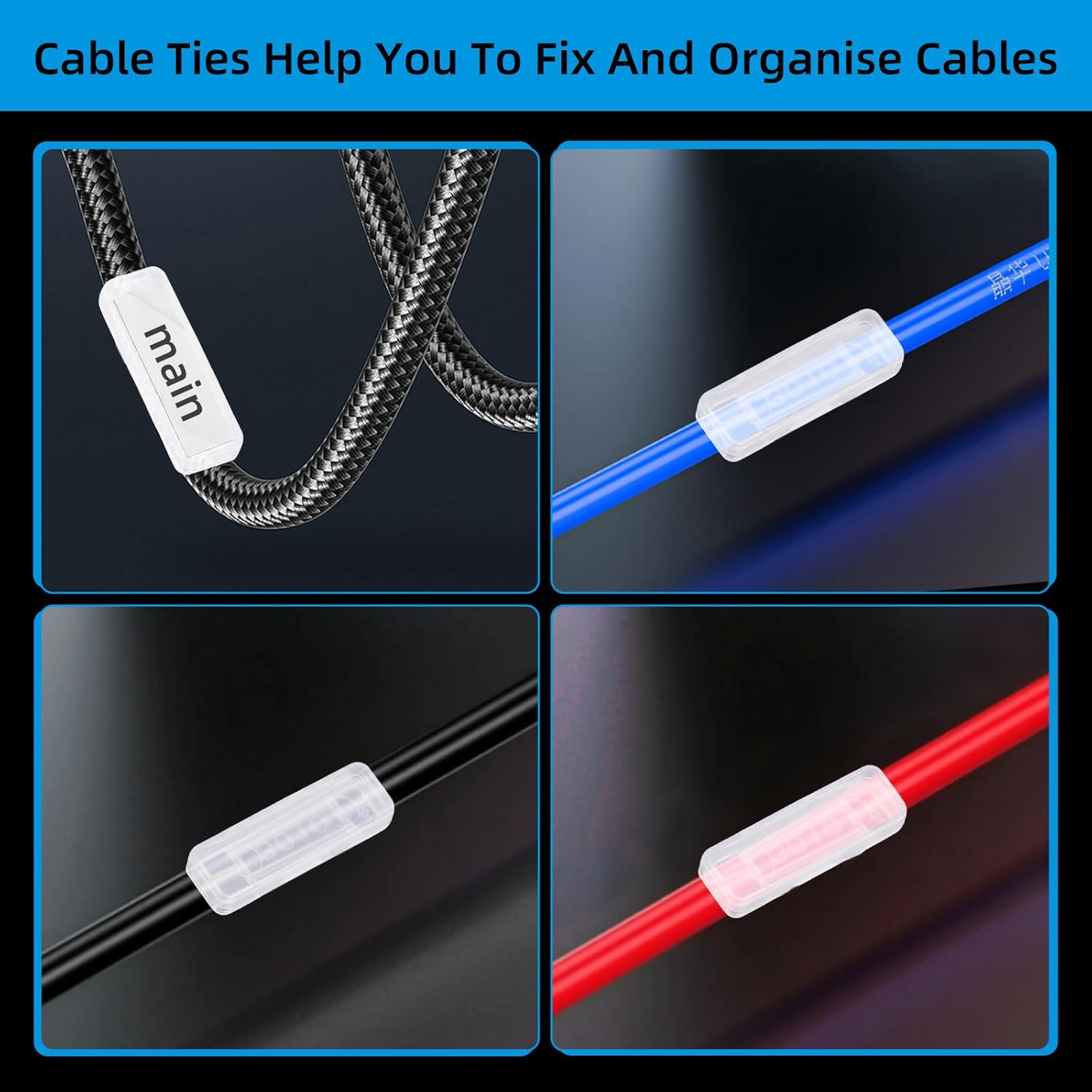 Thumbnail 4 de COEKI 100 Stück Kabelbeschriftung 3010 mit Nylon-Kabelbindern – transparente, wasserdichte Kabeletiketten