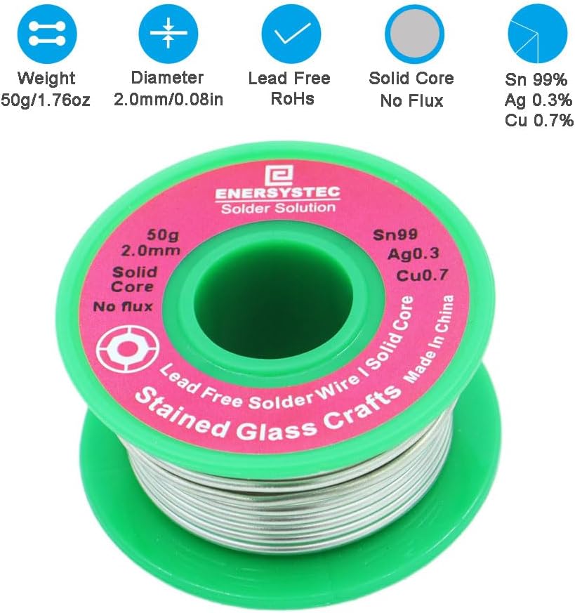Detalle de E ENERSYSTEC EST-2.0LDF50SD ステンドグラス用鉛フリーはんだ線 2.0mm・50g