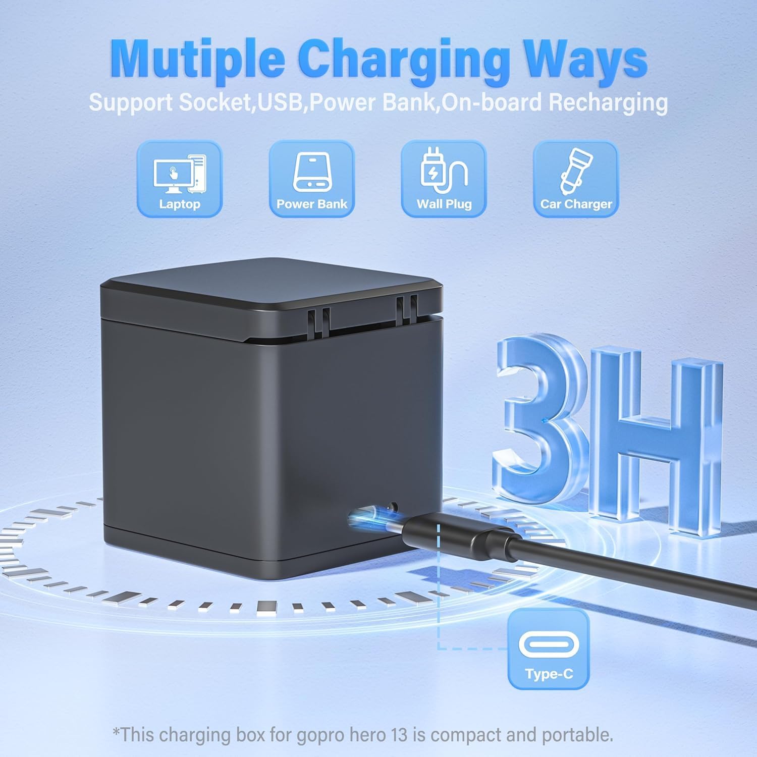 Thumbnail 1 de Battery for Hero 13: 2 Pack 2100mAh Rechargeable Batteries + 3-Channel Charger Case