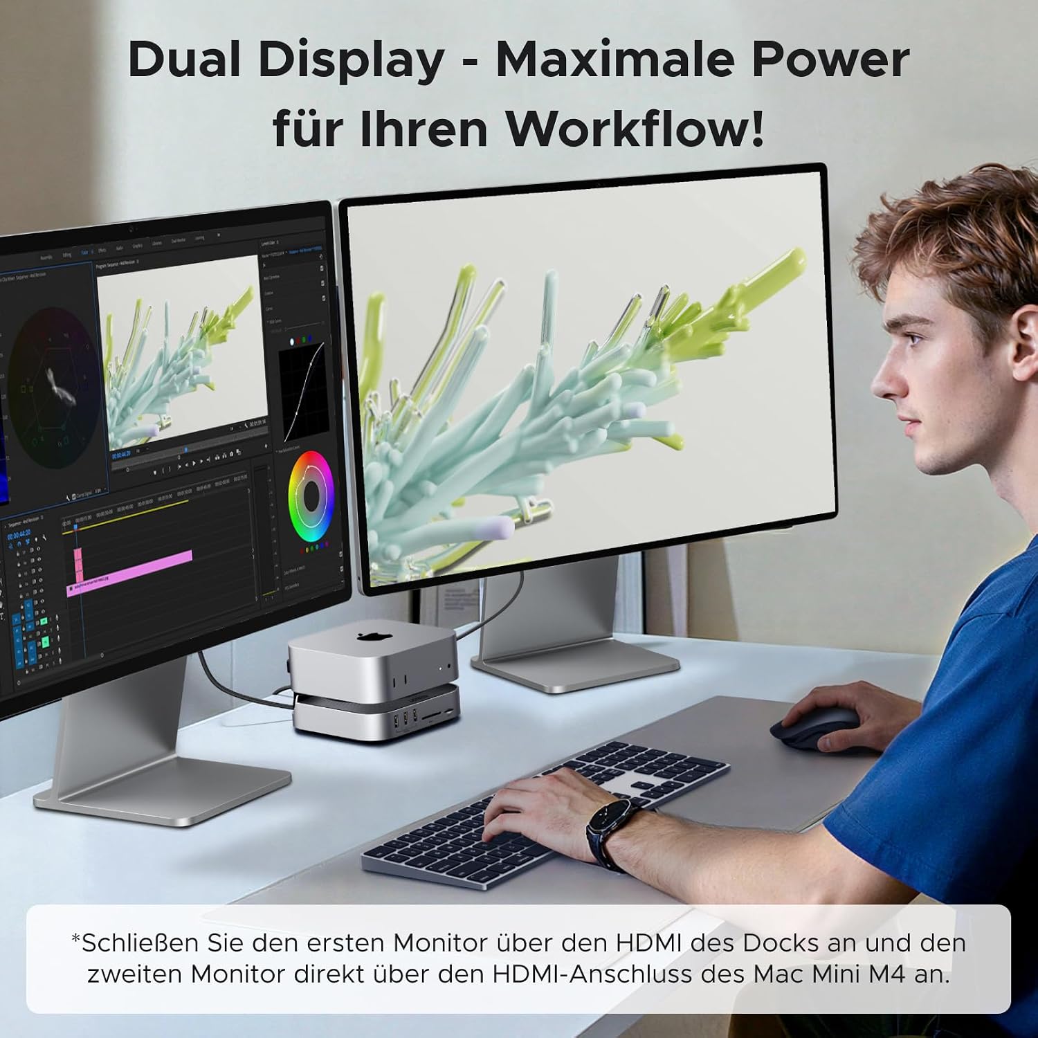 Detalle de UGREEN Mac mini M4 Dock: SSD-Erweiterung, 40Gbps NVMe, 5× 10Gbps Ports und 8K/4K-Display