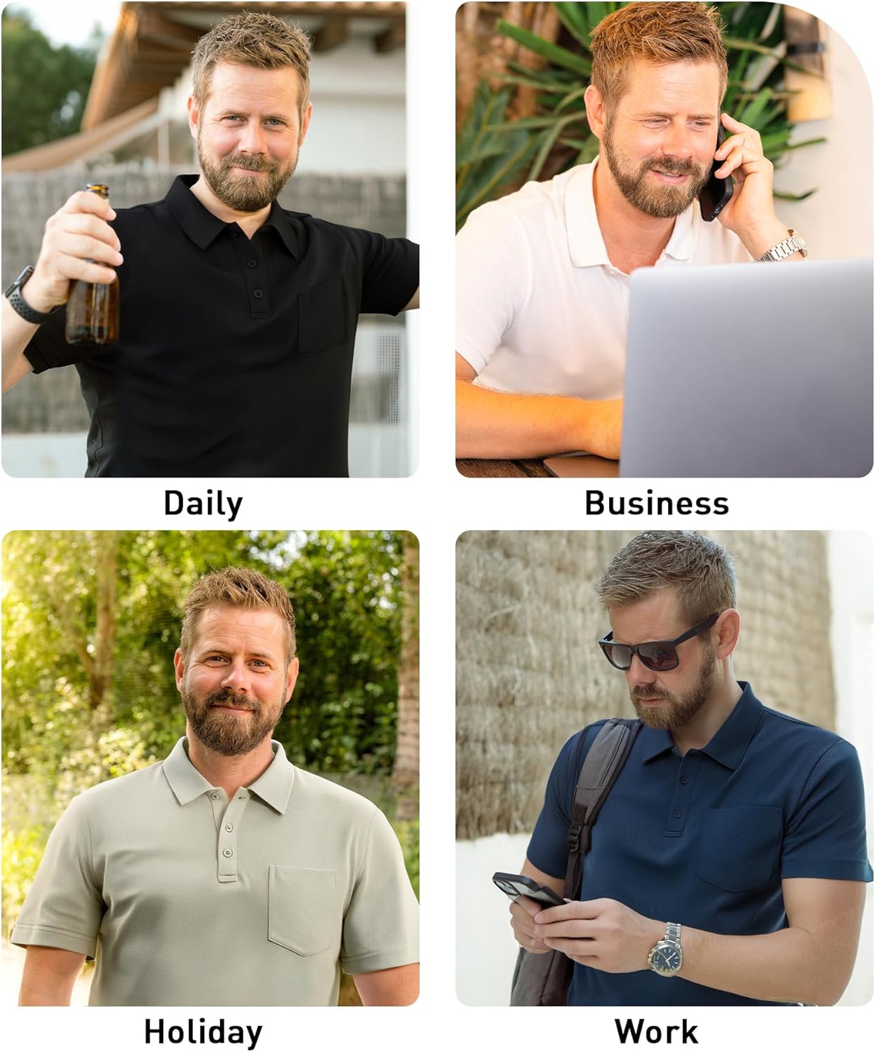 Thumbnail 5 de SCODI 5 Pack Mens Pocket Polo Shirts: Moisture-Wicking Short Sleeve Golf & Work Tees
