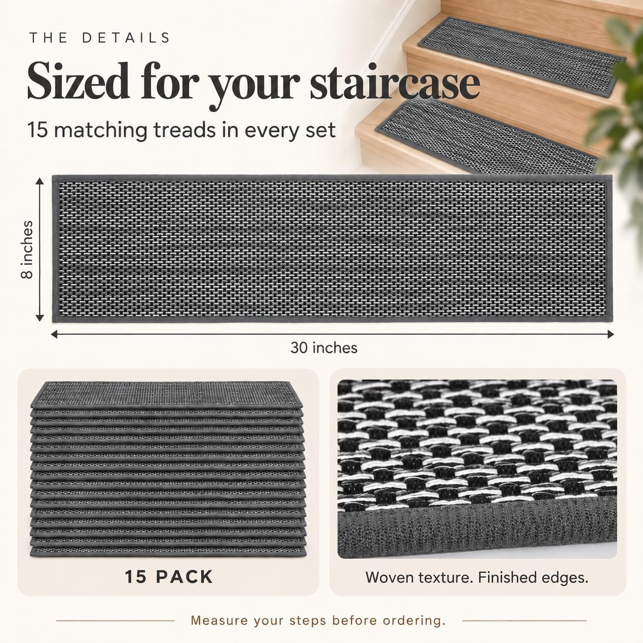 Thumbnail 1 de ZOINLIY Non-Slip Stair Treads, 15-Pack, 30 x 8-Inch, Dark Grey