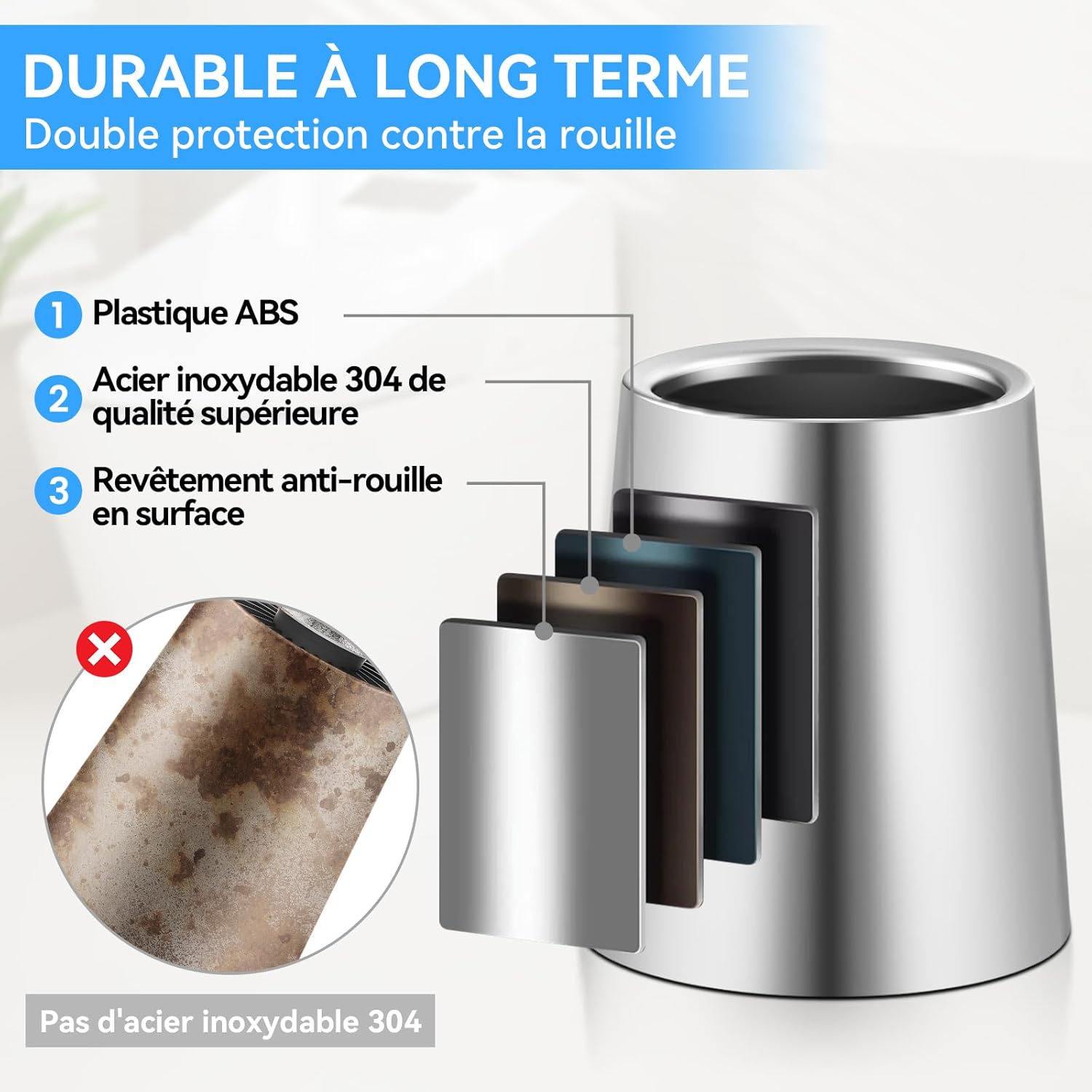Detalle de TOURRAMIT Brosse Toilettes WC en Acier Inoxydable 304 – Balayette sur pied avec tête remplaçable, finition argent brossé